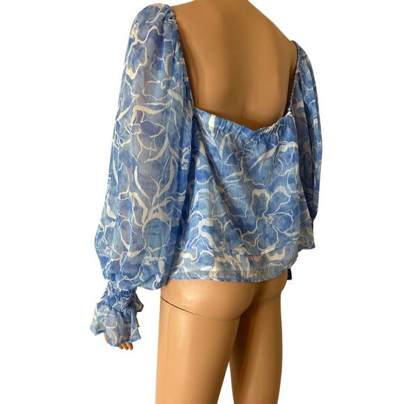 TART blouse top balloon/trumpet sleeves semi sheer baby blue/white flowy SZ MD - Picture 4 of 8